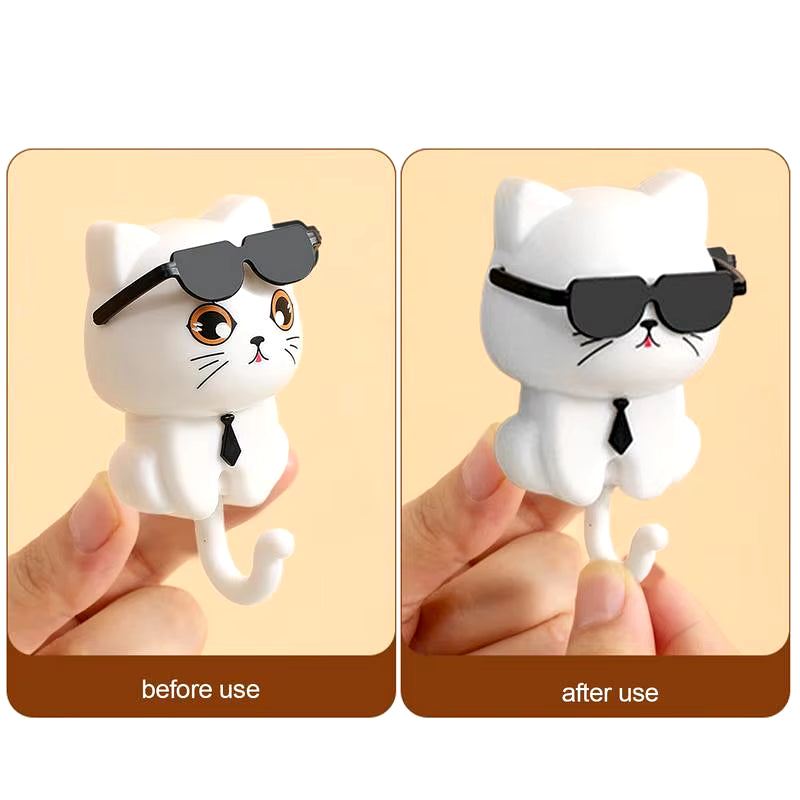 Cartoon Cat Self-Adhesive Wall Hook – Cute Key & Coat Hanger